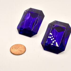 Vintage 80s Purple Faceted Jewel Glam Statement Clip-On Earrings